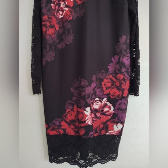 Thalia Sodi Dress Floral Scuba Sheath Black Lace Long Sleeves & Hem Size XL - Picture 5 of 14